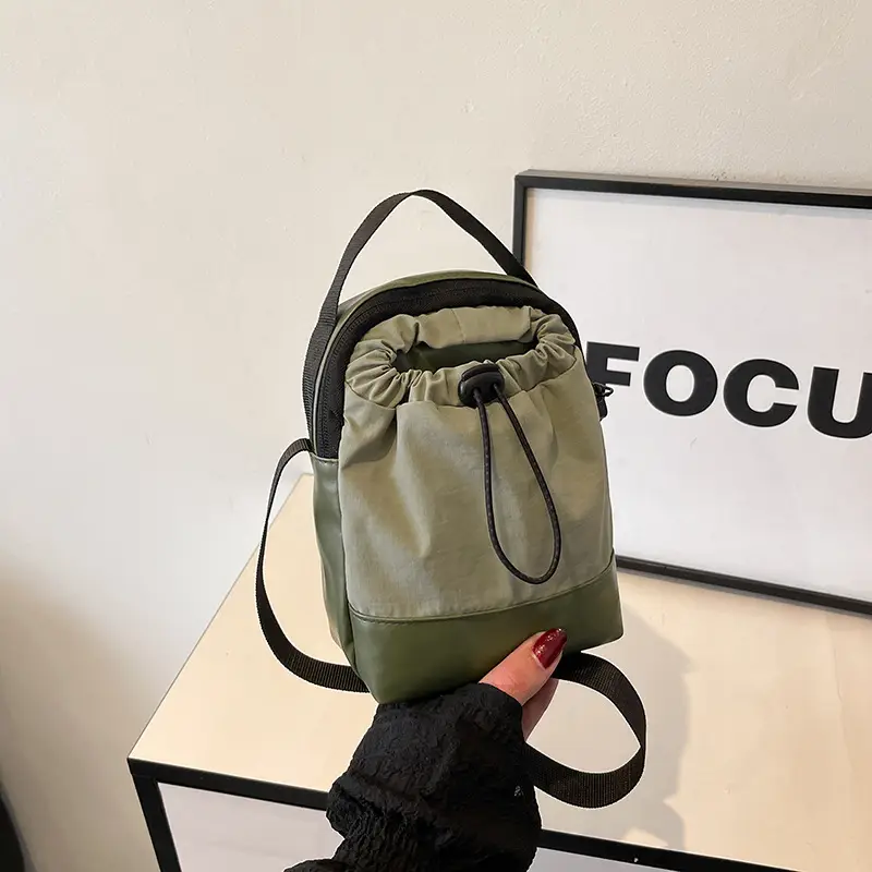 Black Drawstring Shoulder Bag for Men
