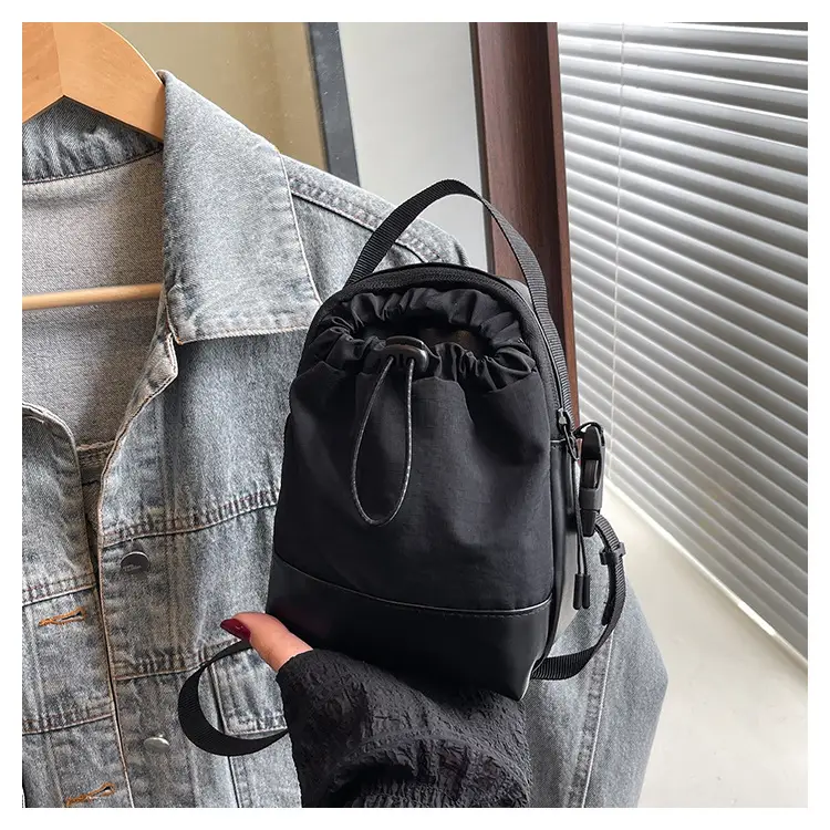 Black Drawstring Shoulder Bag for Men — feature 40