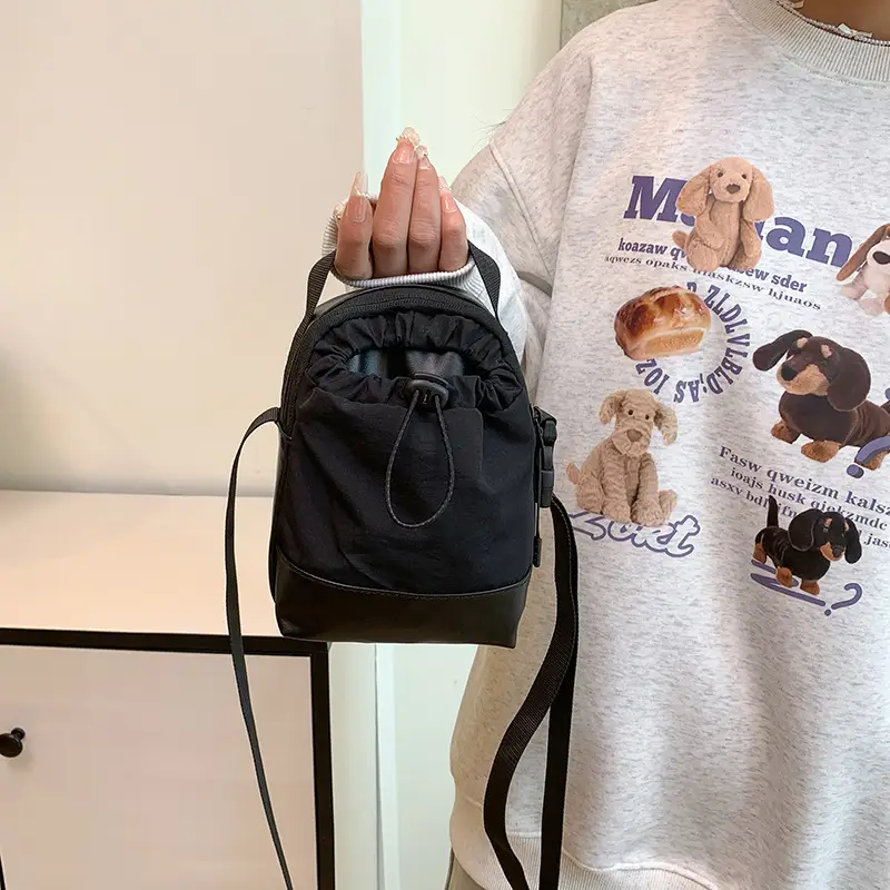 Black Drawstring Shoulder Bag for Men