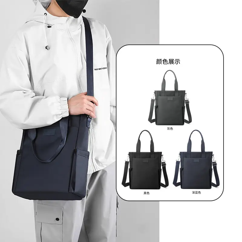 Men's Navy Blue 2025 Business Tote Bag with Shoulder Strap - Image 5