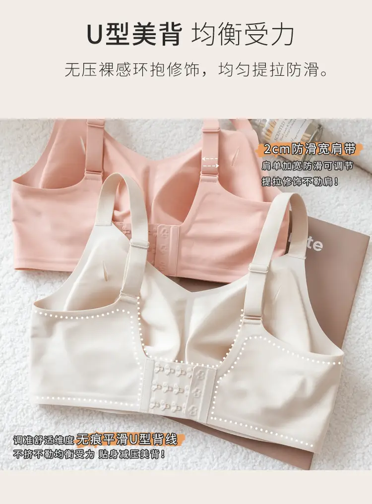 Full Cup Underwear Women's Thin Large Chest Small Breast Anti-Sagging Non-Steel Ring Seamless Sports Shock-Proof Bra — feature 9