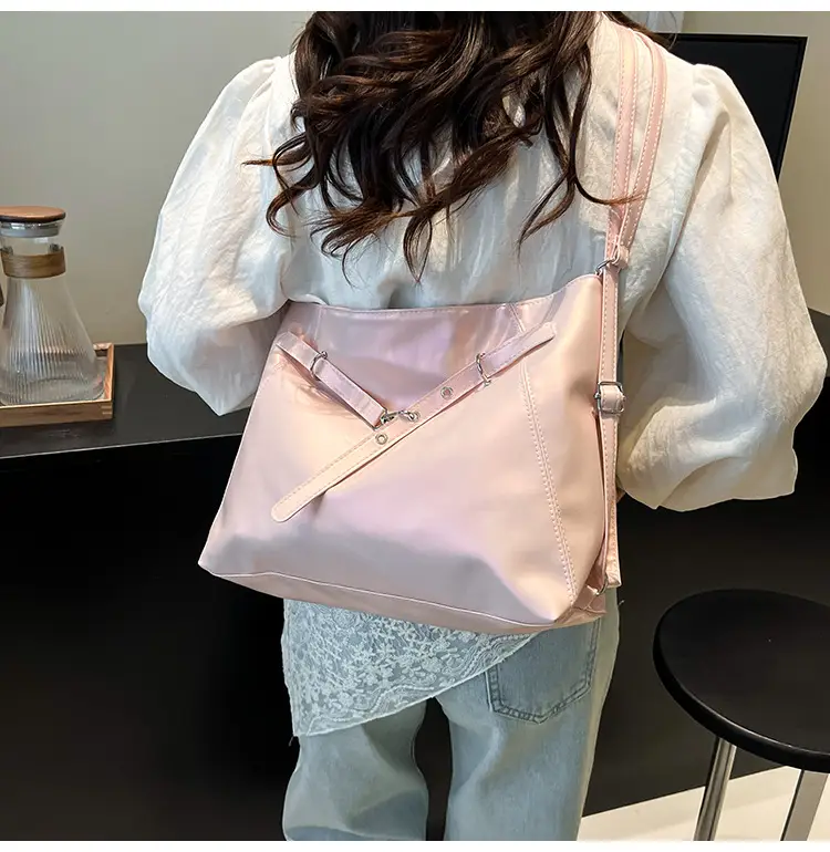 Pink Leather Shoulder Tote Bag with Pearl Lace — feature 10