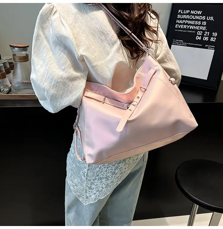 Pink Leather Shoulder Tote Bag with Pearl Lace — feature 9