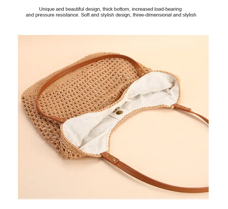 Women Handmade Woven Tote Bag Large Capacity Beige — feature 10