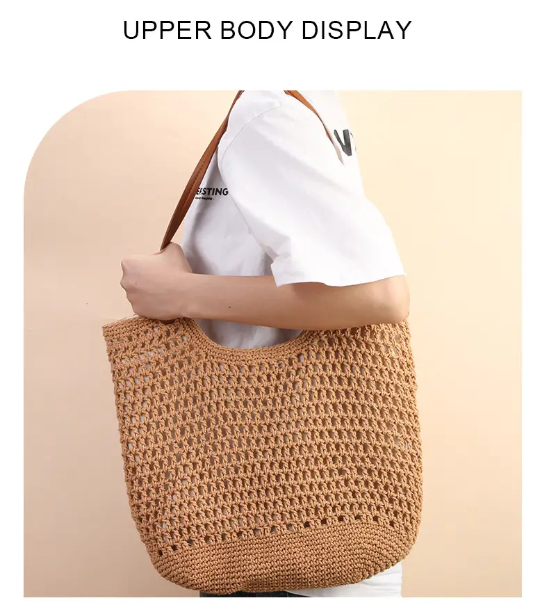 Women Handmade Woven Tote Bag Large Capacity Beige — feature 11