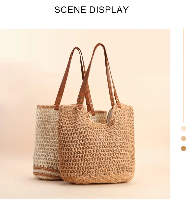 Women Handmade Woven Tote Bag Large Capacity Beige — feature 13