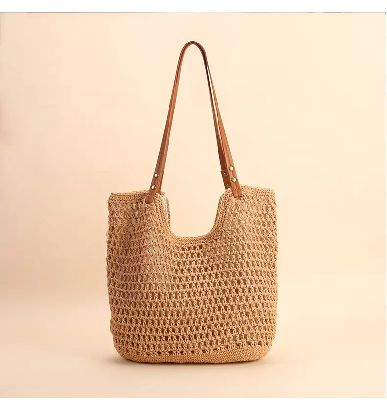Women Handmade Woven Tote Bag Large Capacity Beige — feature 14