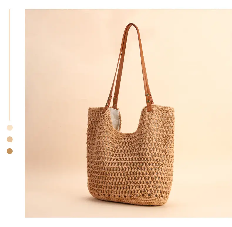 Women Handmade Woven Tote Bag Large Capacity Beige — feature 15