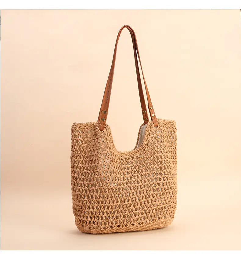 Women Handmade Woven Tote Bag Large Capacity Beige — feature 16