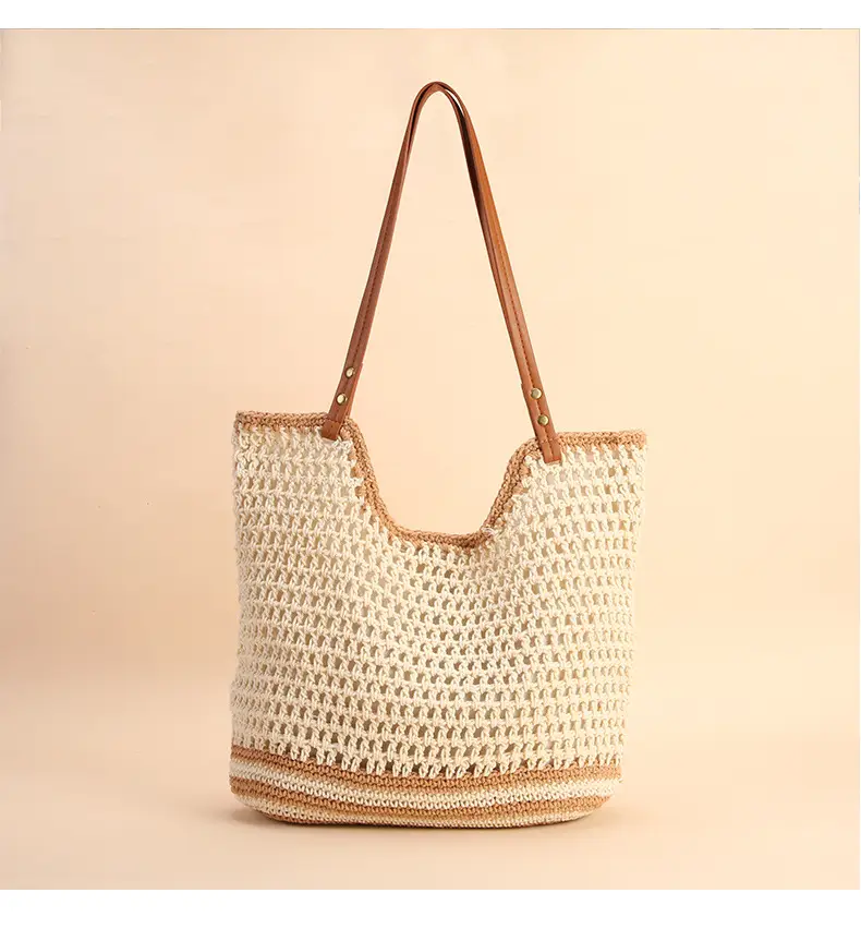 Women Handmade Woven Tote Bag Large Capacity Beige — feature 17
