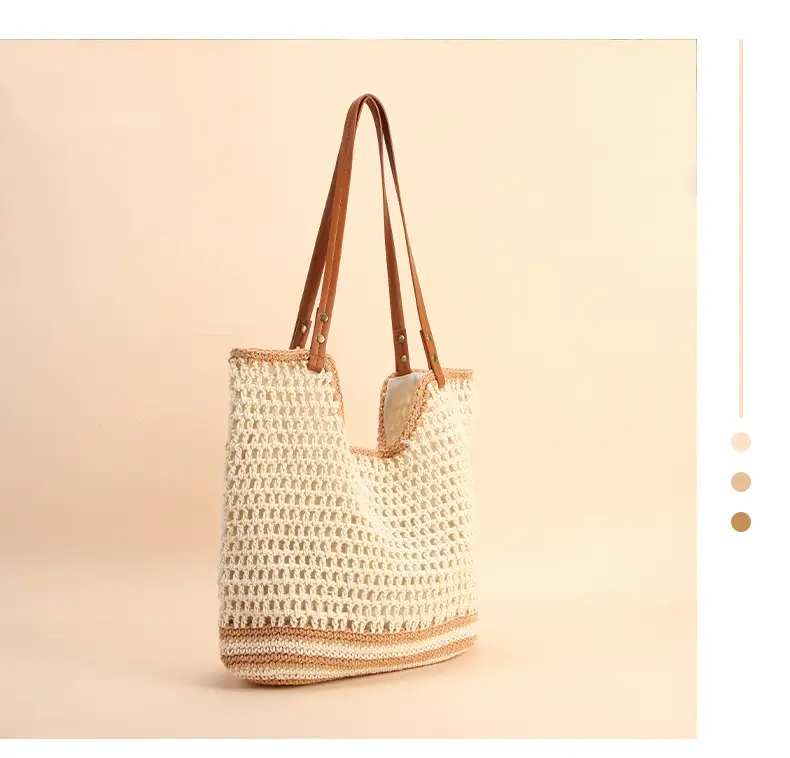 Women Handmade Woven Tote Bag Large Capacity Beige — feature 18