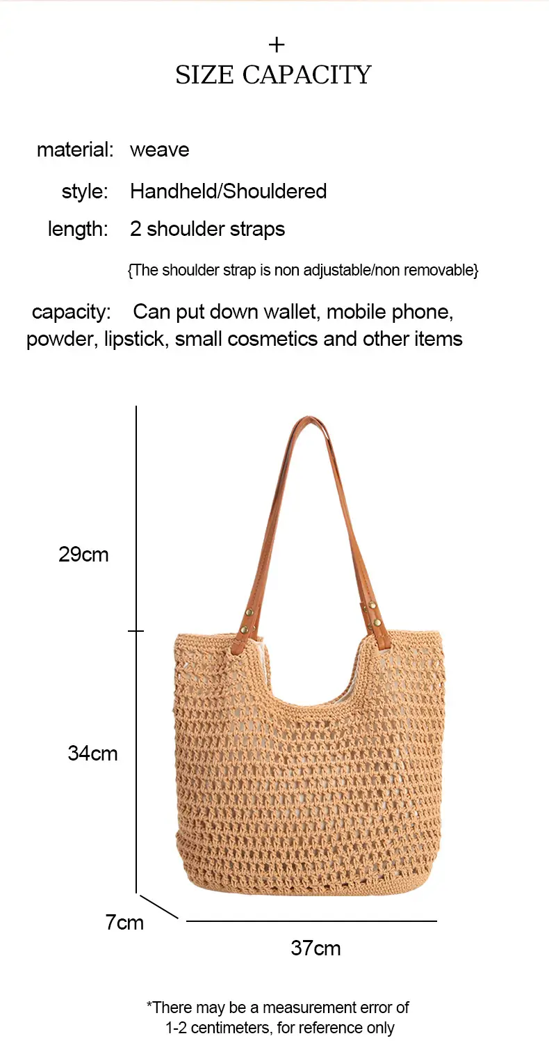 Women Handmade Woven Tote Bag Large Capacity Beige — feature 2