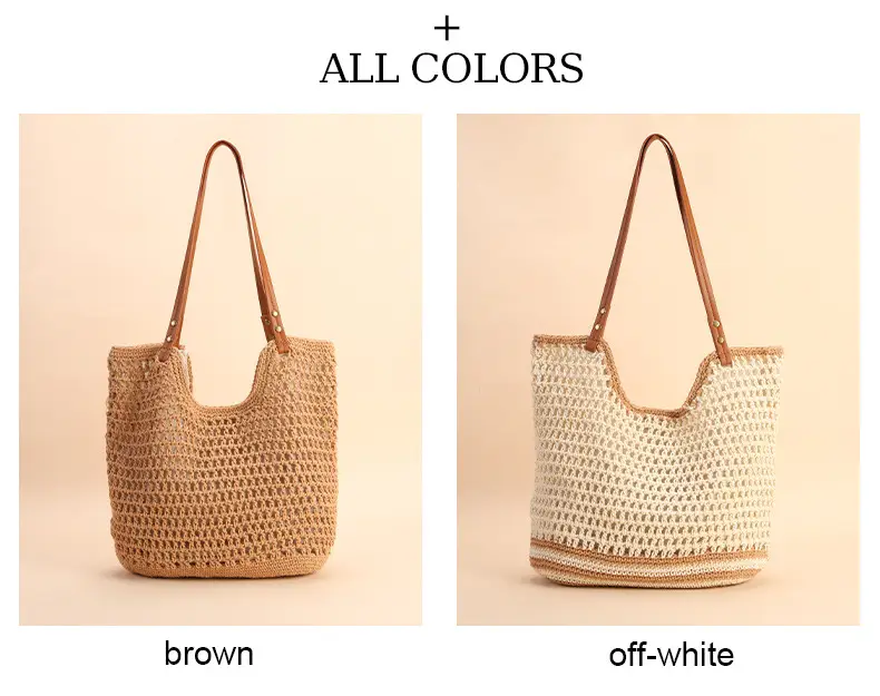 Women Handmade Woven Tote Bag Large Capacity Beige — feature 7