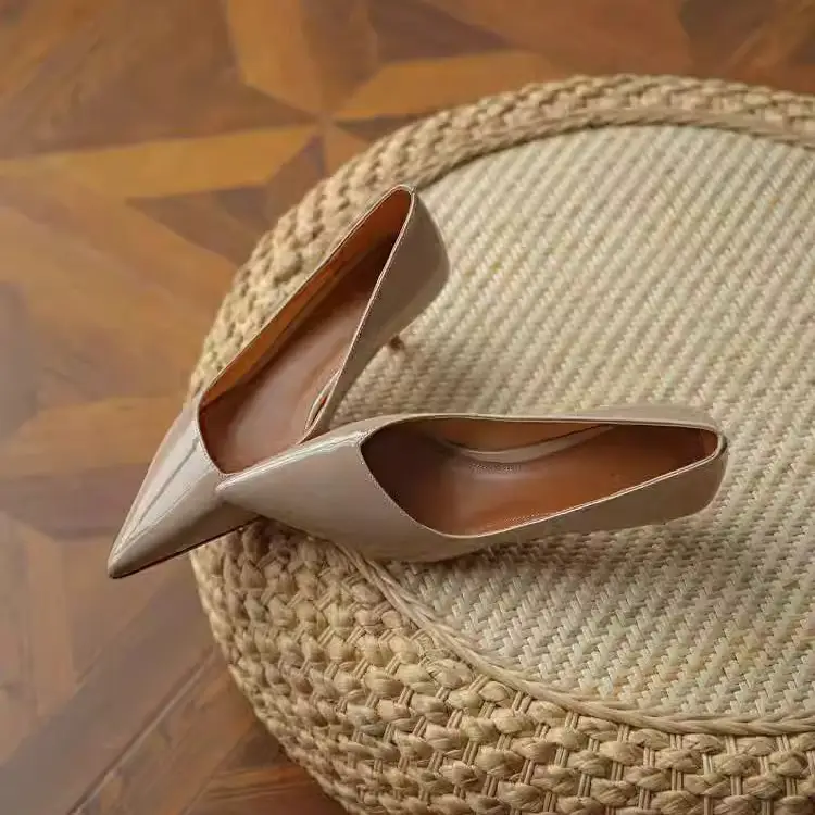 Nude Patent Leather Women's Heels Spring Autumn - Image 5