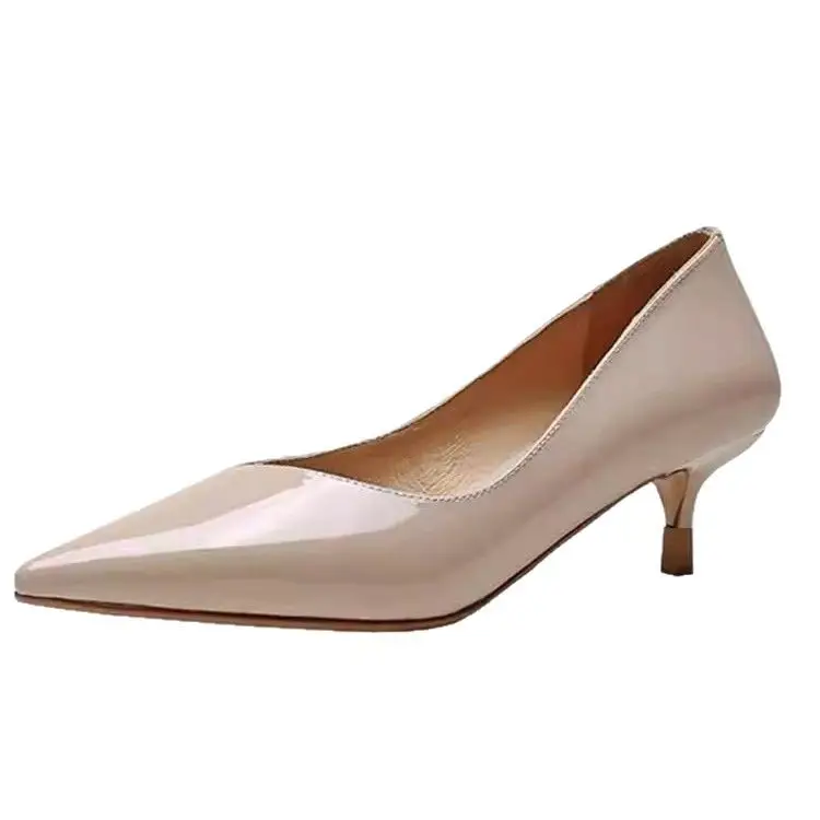 Nude Patent Leather Women's Heels Spring Autumn - Image 6