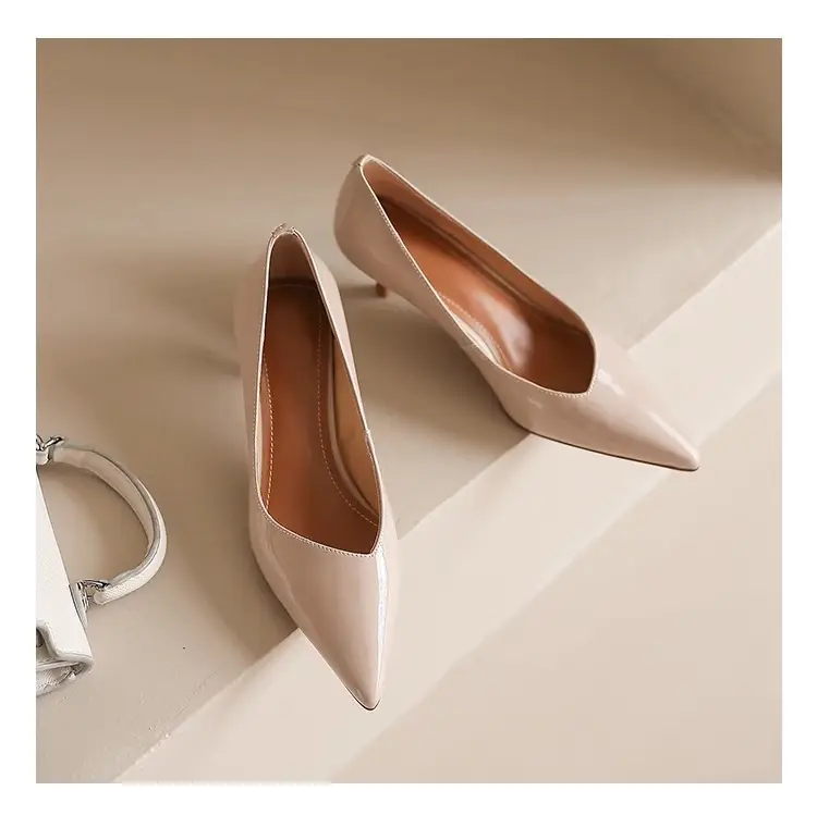 Nude Patent Leather Women's Heels Spring Autumn — feature 5