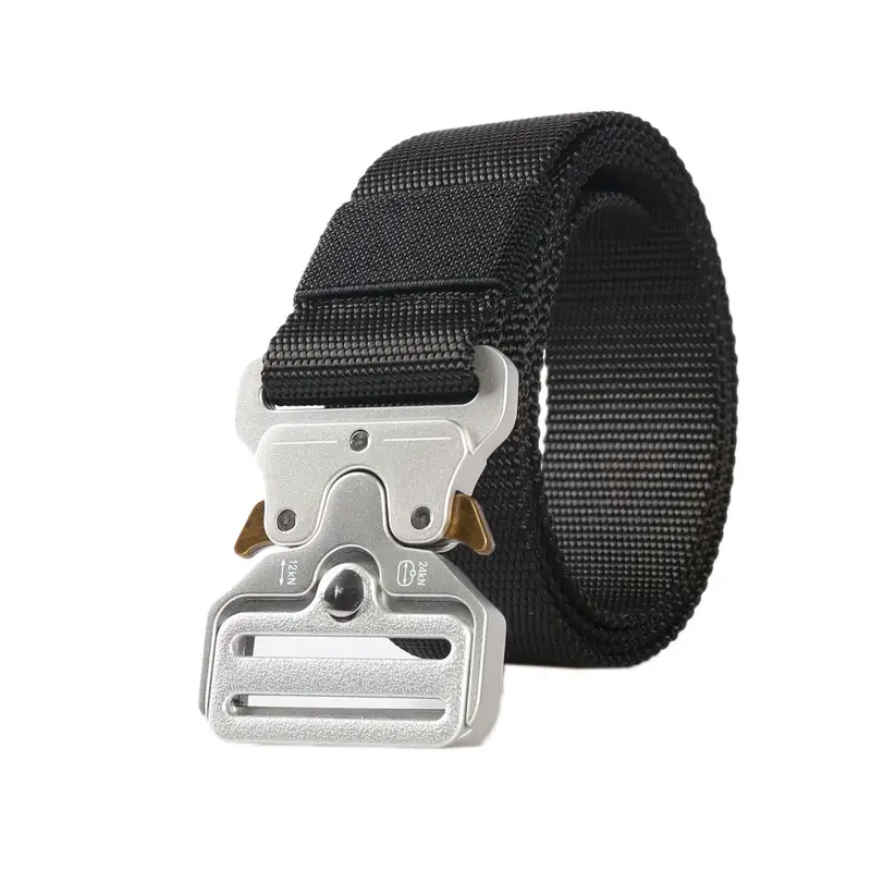 Men's Black Nylon Belt with Silver Buckle - Image 5