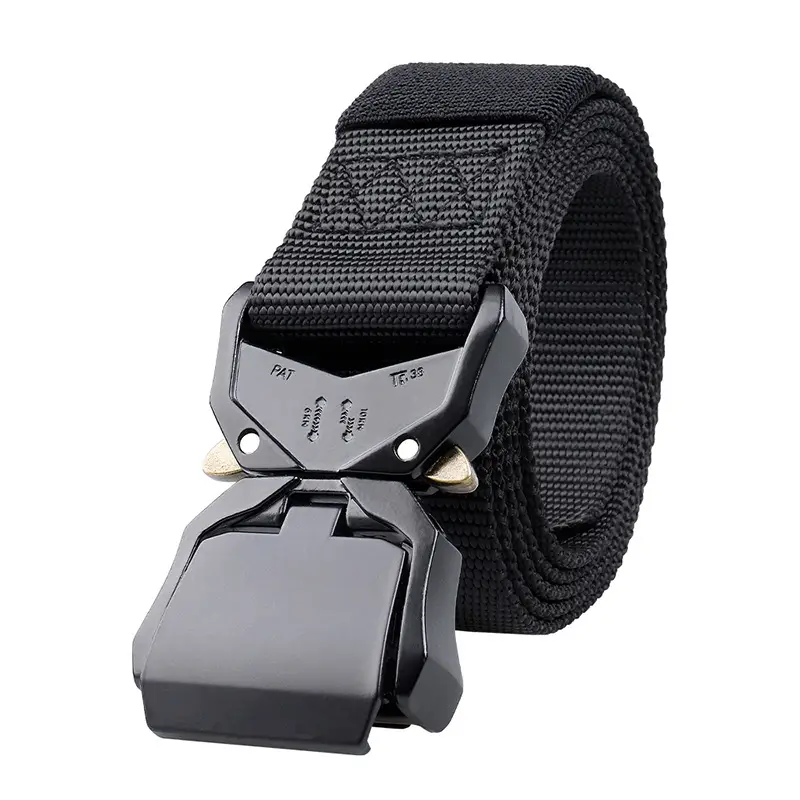 Men's Black Nylon Belt with Silver Buckle - Image 7