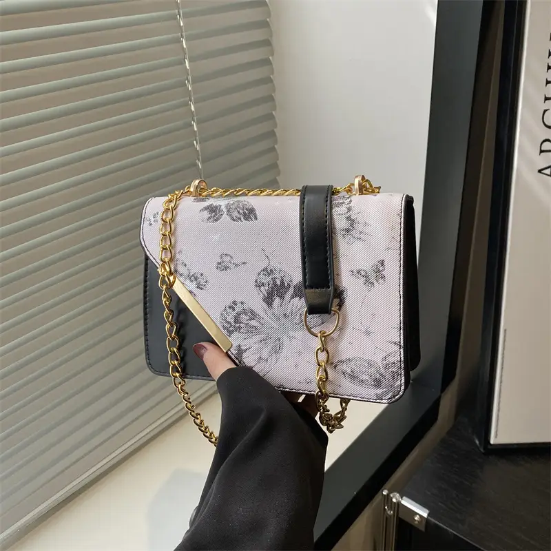 Small Floral Crossbody Bag with Gold Chain - Image 5