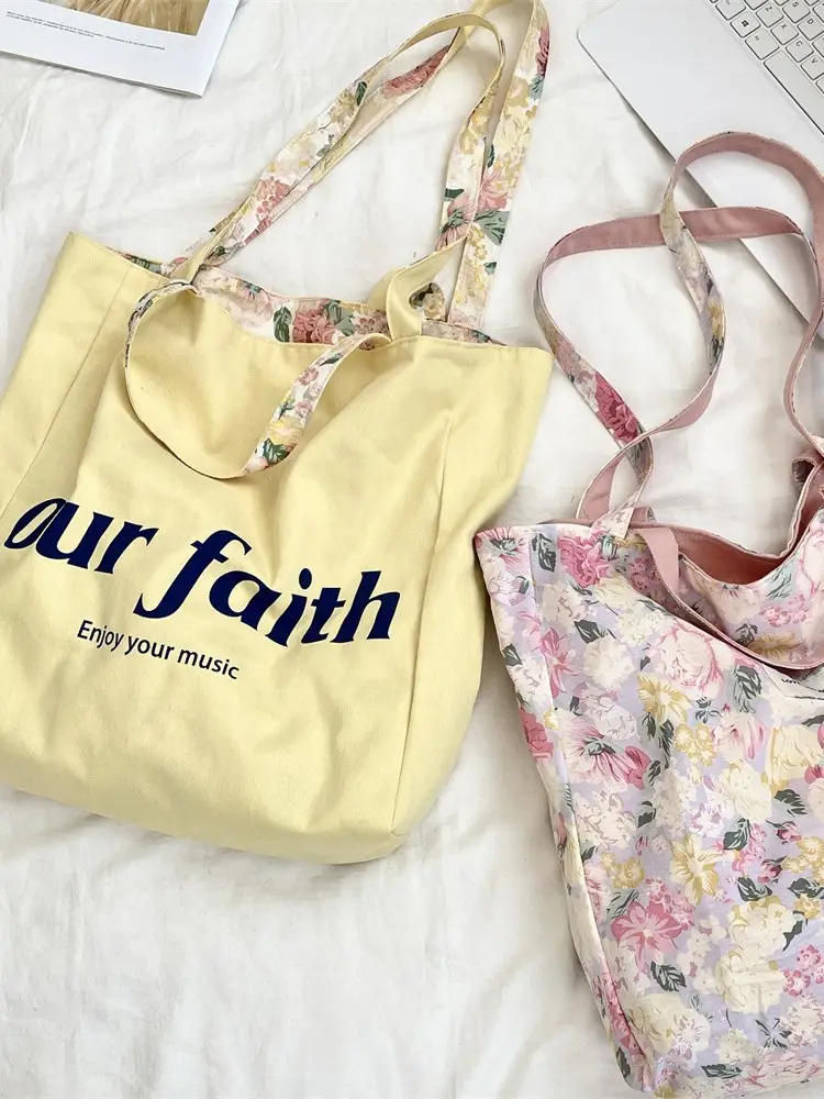 Printed Floral Canvas Bags Large Capacity Commuter Bag - Image 7