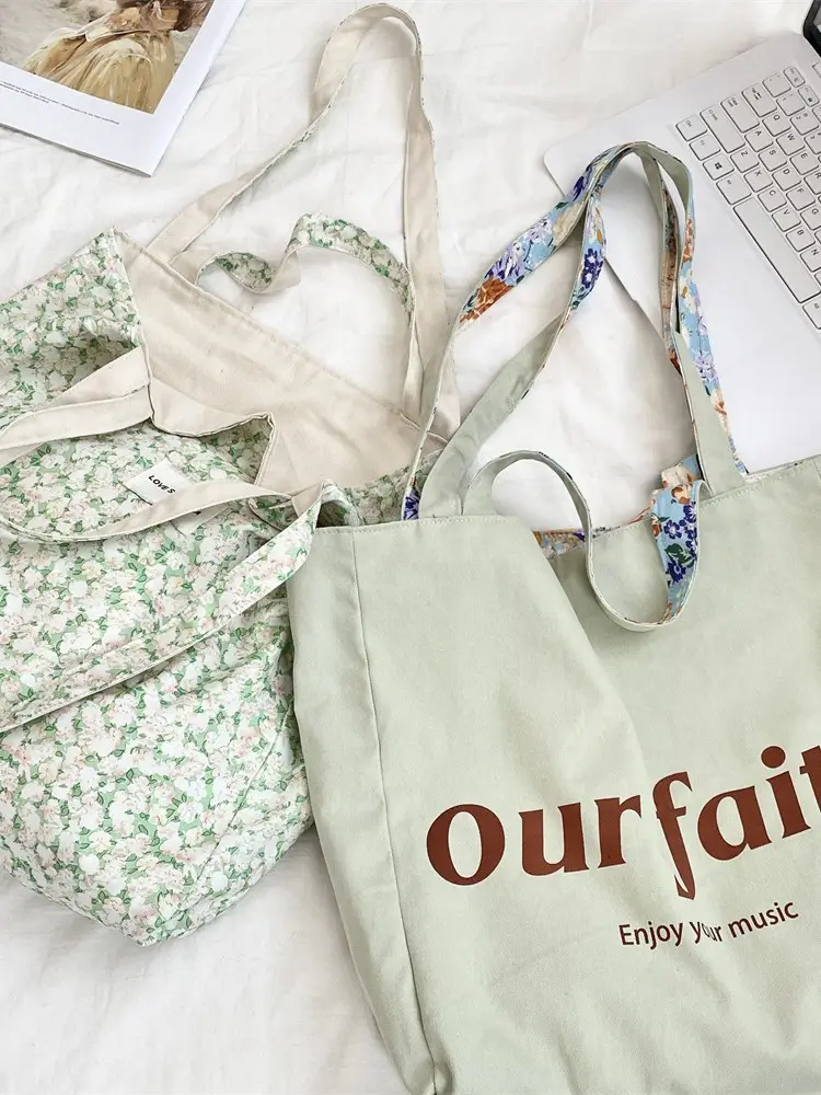 Printed Floral Canvas Bags Large Capacity Commuter Bag - Image 8