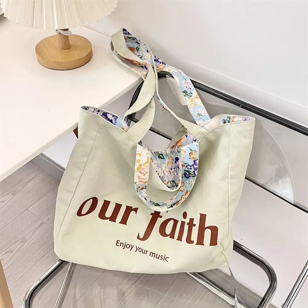 Printed Floral Canvas Bags Large Capacity Commuter Bag - Image 4