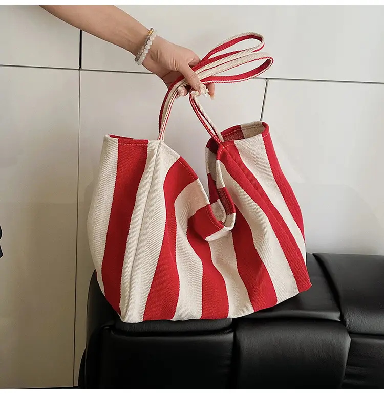 Blue Striped Lazy Style Large Capacity Tote Bag — feature 28