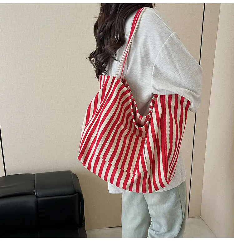 Blue Striped Lazy Style Large Capacity Tote Bag — feature 31