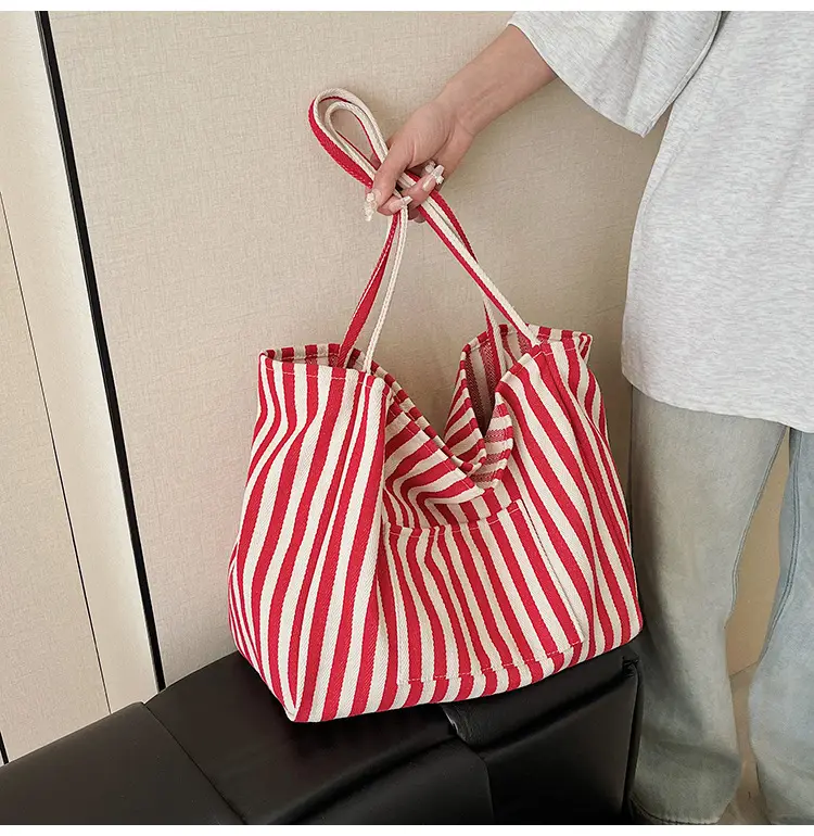 Blue Striped Lazy Style Large Capacity Tote Bag — feature 32