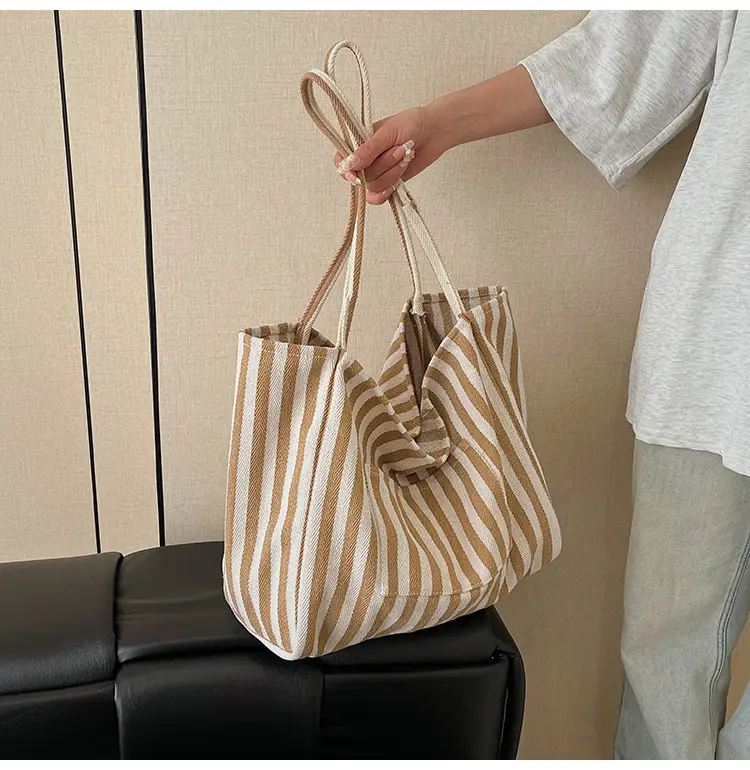 Blue Striped Lazy Style Large Capacity Tote Bag — feature 36