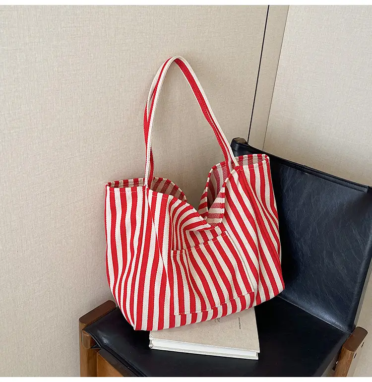 Blue Striped Lazy Style Large Capacity Tote Bag — feature 38