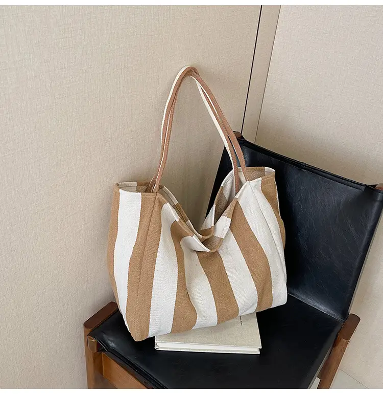 Blue Striped Lazy Style Large Capacity Tote Bag — feature 42