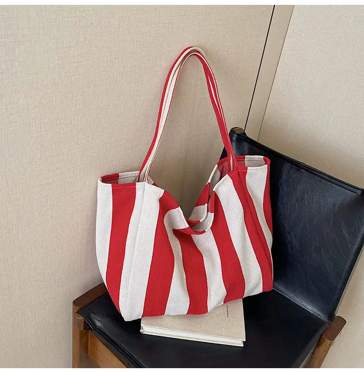 Blue Striped Lazy Style Large Capacity Tote Bag — feature 43
