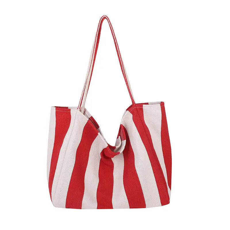 Blue Striped Lazy Style Large Capacity Tote Bag - Image 2