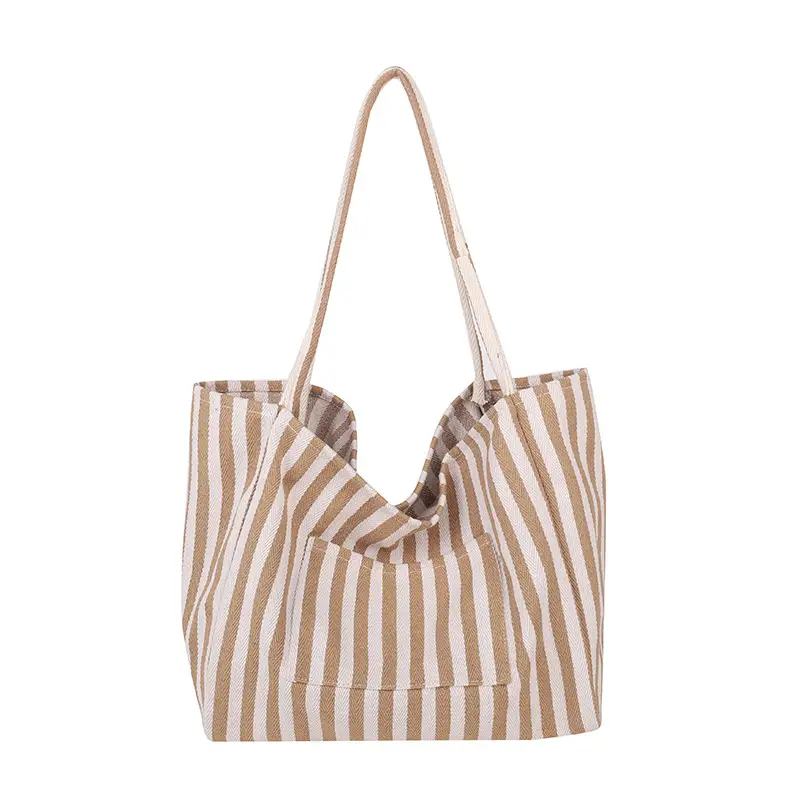 Blue Striped Lazy Style Large Capacity Tote Bag - Image 4