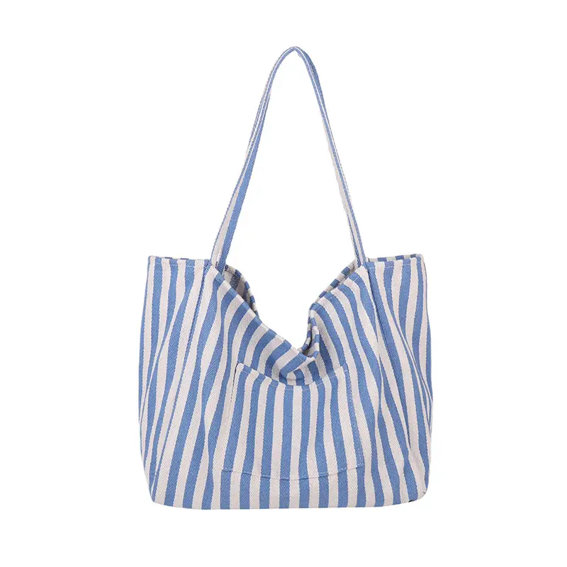 Blue Striped Lazy Style Large Capacity Tote Bag - Image 5