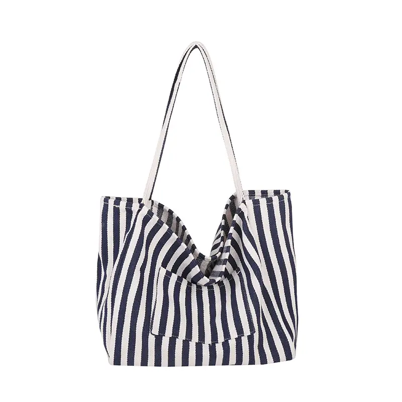 Blue Striped Lazy Style Large Capacity Tote Bag - Image 6