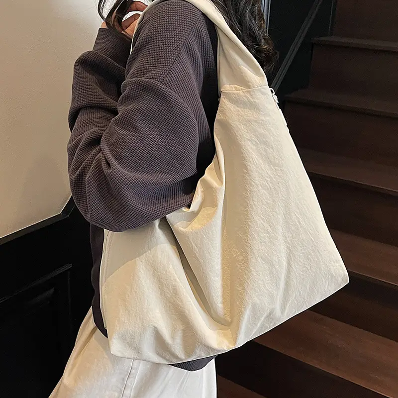 Women's Cream Canvas Shoulder Bag Large Capacity Campus Style - Image 8