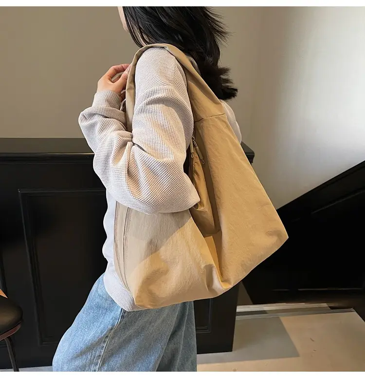 Women's Cream Canvas Shoulder Bag Large Capacity Campus Style — feature 20