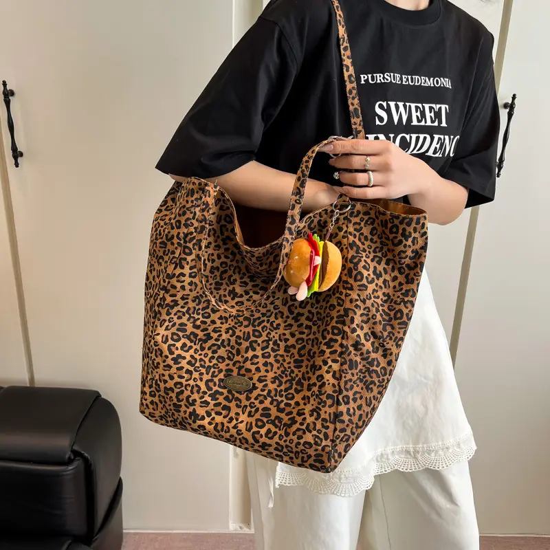 2025 Leopard Print Large Tote Bag Women's Canvas Shoulder Bag - Image 3