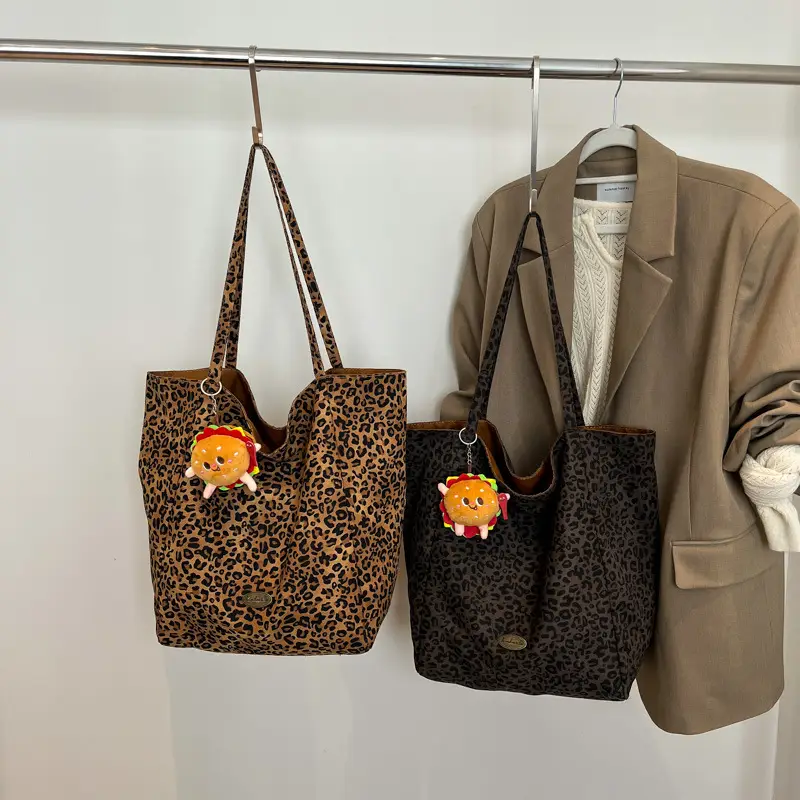 2025 Leopard Print Large Tote Bag Women's Canvas Shoulder Bag - Image 6