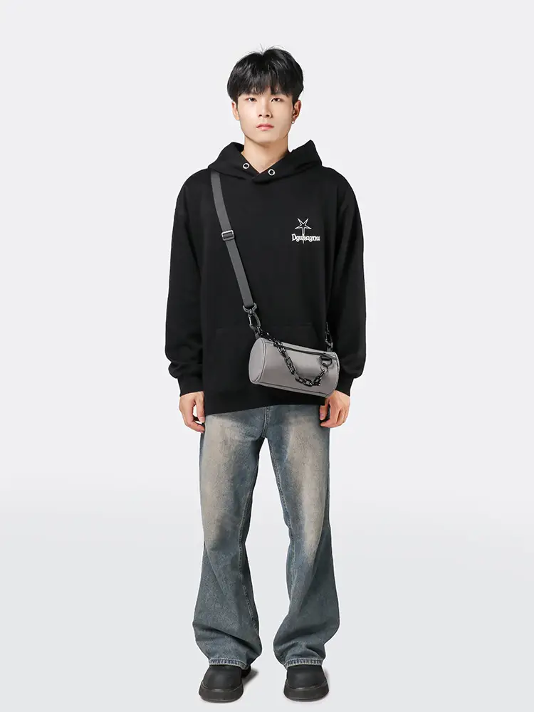 2025 Men Black Satchel Messenger Bag with Chain Strap - Image 6
