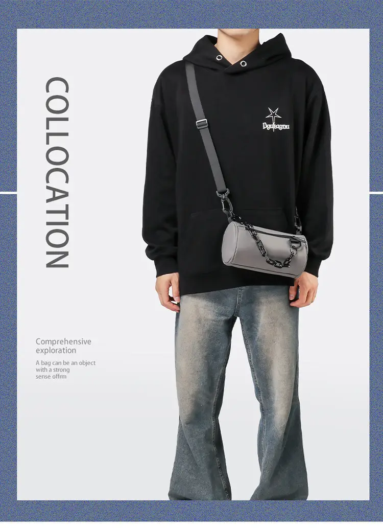 2025 Men Black Satchel Messenger Bag with Chain Strap — feature 1