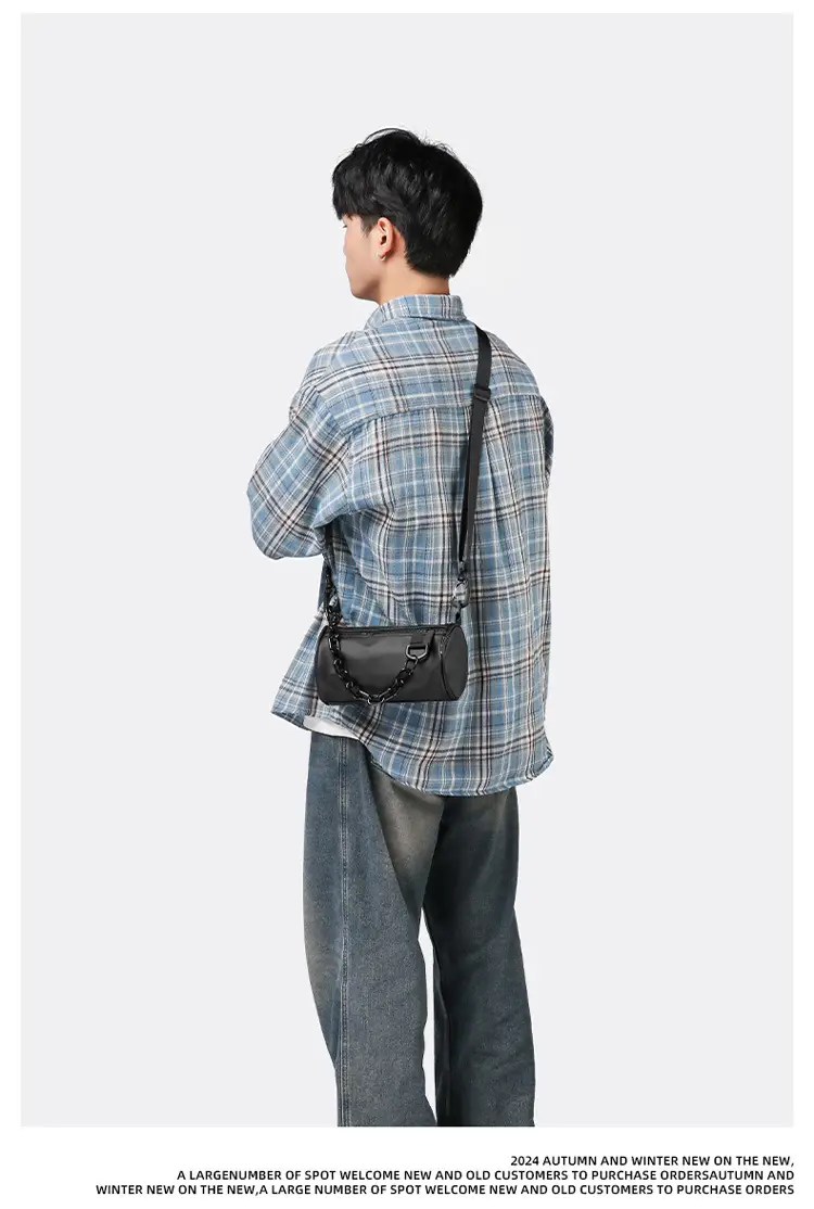 2025 Men Black Satchel Messenger Bag with Chain Strap — feature 10