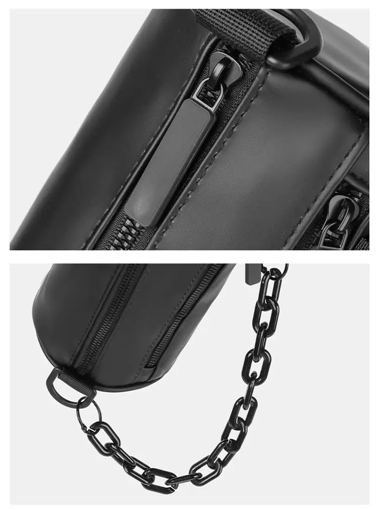 2025 Men Black Satchel Messenger Bag with Chain Strap — feature 15