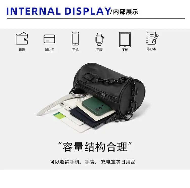 2025 Men Black Satchel Messenger Bag with Chain Strap — feature 4