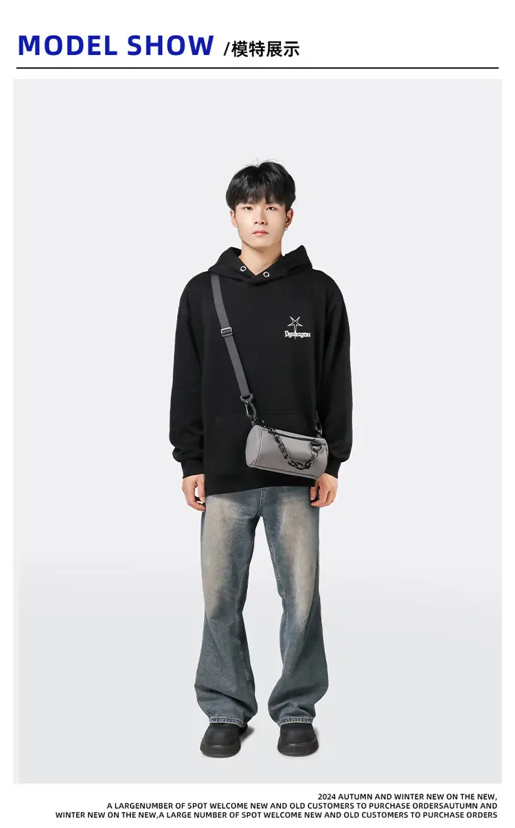 2025 Men Black Satchel Messenger Bag with Chain Strap — feature 5