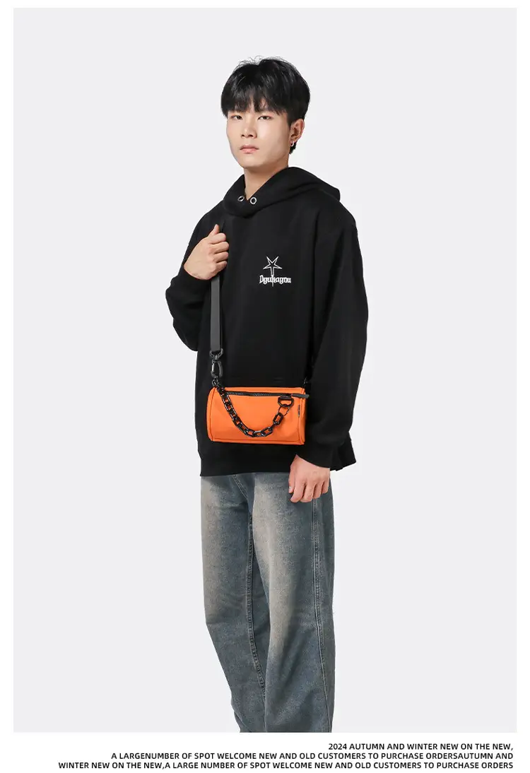 2025 Men Black Satchel Messenger Bag with Chain Strap — feature 6