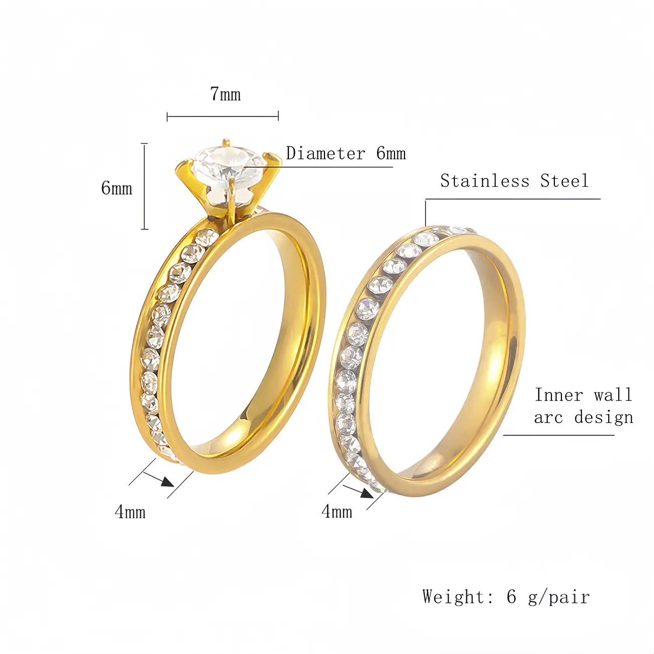 Stainless Steel Diamond Ring Gold Plated 6cm Diameter — feature 6