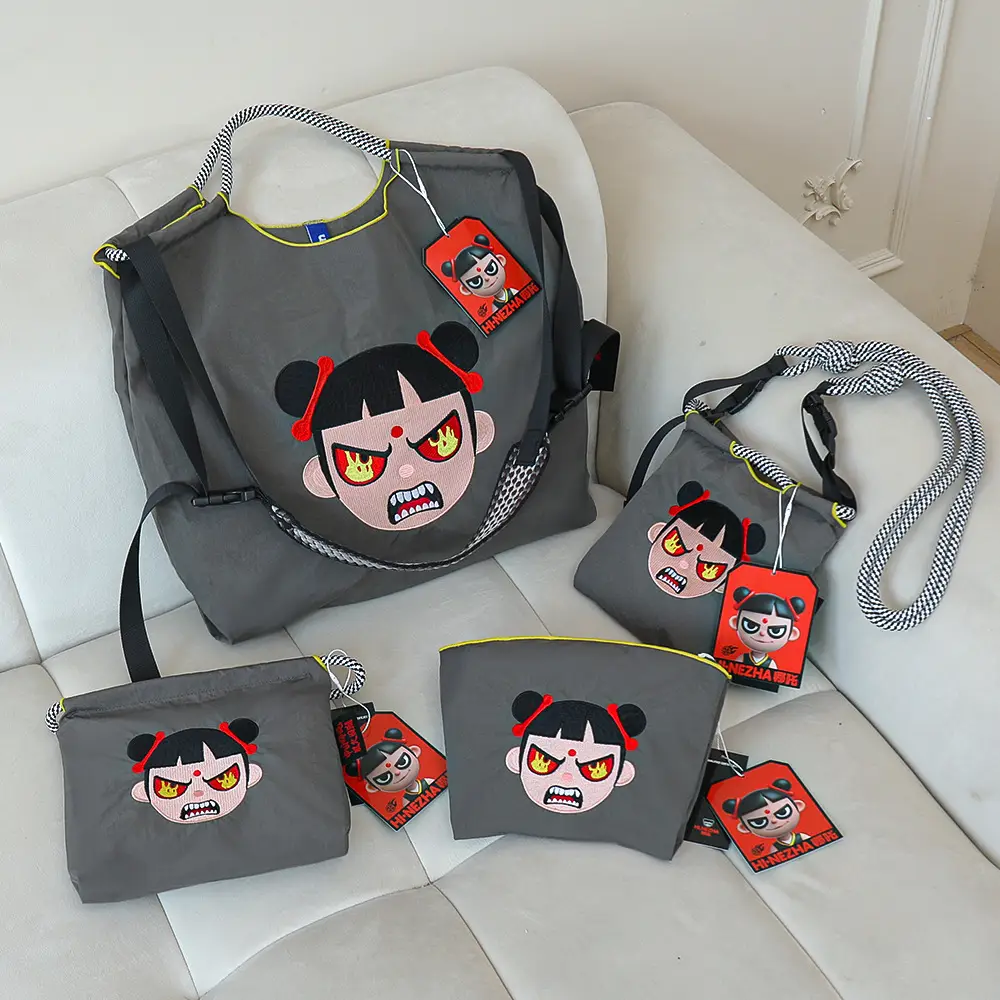 Hinezhna Cartoon Embroidered Nylon Shopping Bag Set - Image 40